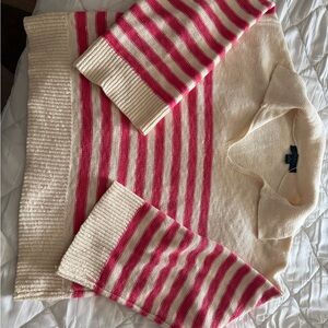 Cream and Pink Striped Women’s Sweater - Classic Collared Knit